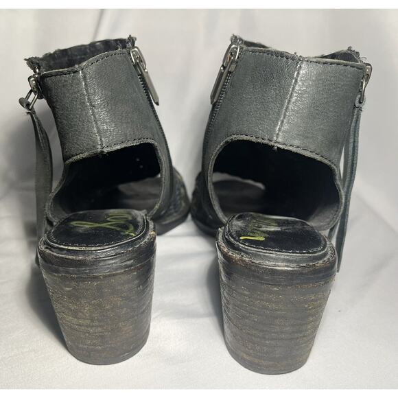 Sam Edelman Cooper Leather Sandals Size‎ 8.5 Black Taupe Woven Bootie Peep Toe - Picture 5 of 8